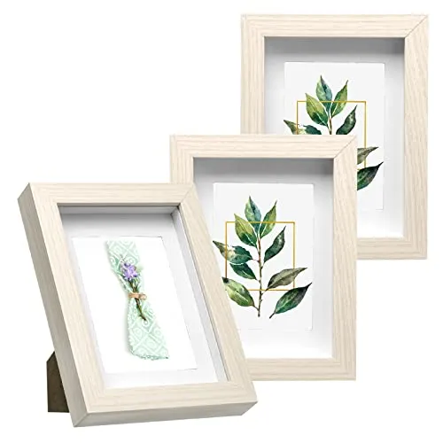 EUGAD 3er Set 3D Bilderrahmen zum Befüllen, Objektrahmen 13x18 cm, tiefer Rahmen für Objekte bis 1,5 cm, Holzrahmen Collage mit Papier-Passepartout, Eiche
