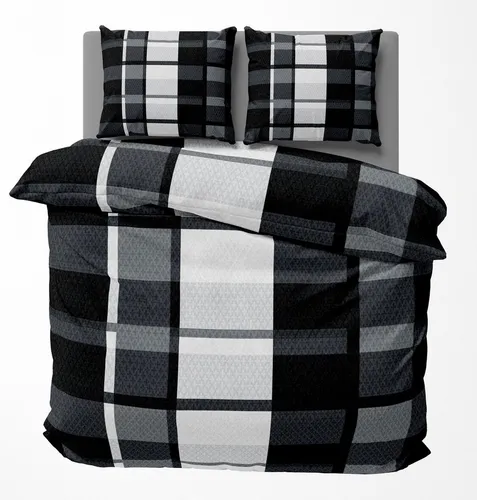 Winter Bettwäsche 240x220 cm Kariert grau schwarz modern Flausch Warme Fleece