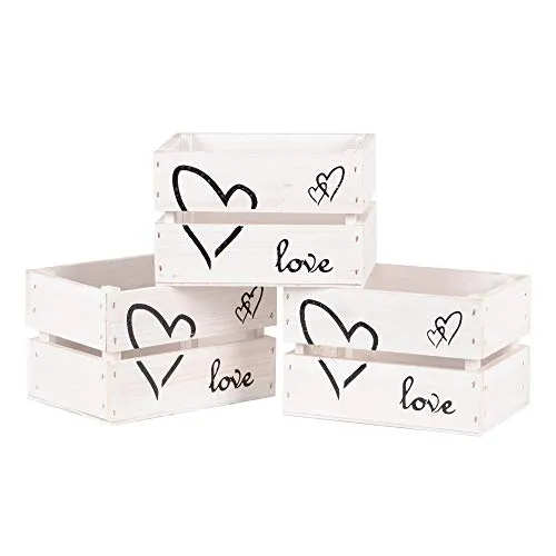 UNUS Holzkiste Aufbewahrung Love 3er Set - Farbe weiß - Holzkiste für Aufbewahrung und Ordnung - Mini Obstkiste
