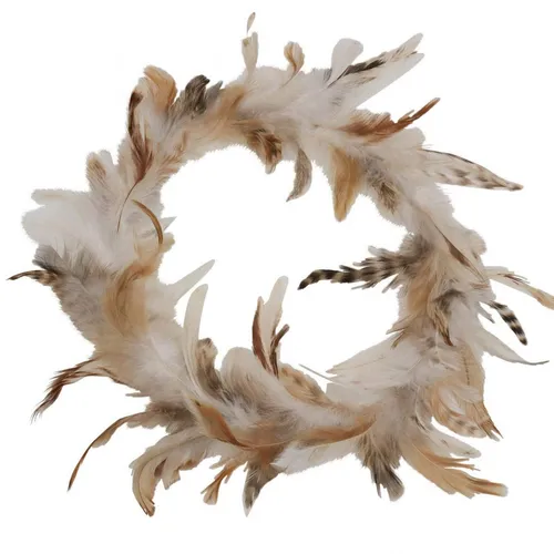 Natur Federkranz Deko Ø20cm – Fensterdeko aus Vogelfedern - Hübscher Kranz im Landhausstil, ideal zur Dekoration für Ostern. Die naturbelassenen Farben in Braun, Creme und Schwarz bringen einen rustikalen Charme in Ihr Zuhause.