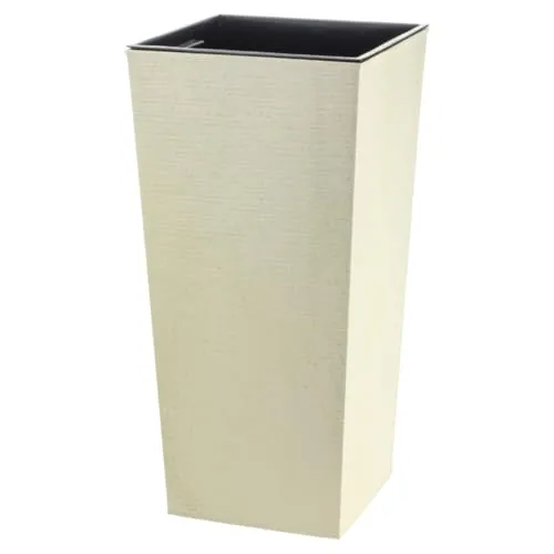 Engelland - Pflanzkübel, Blumentopf aus recyceltem Kunststoff & Holz, Vanille-Beige, Rillenoptik, 57,5 cm, nachhaltig, wetterfest, Blumenkübel für Garten, Balkon, Terrasse, Innen- und Außenbereich