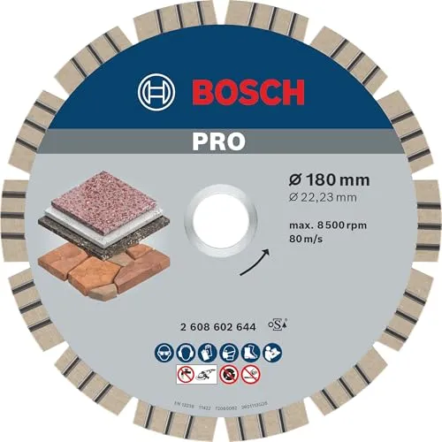 Bosch Diamanttrennscheibe 180mm - Best for Stone - Werkzeugteil mit 15 mm hohen, lasergeschweißten Diamantschneidesegmenten für schnelle und präzise Schnitte in Stein aller Art. Optimiert für hohe Geschwindigkeit und Effizienz.