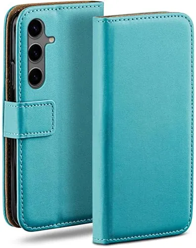 moex für Samsung Galaxy S24 Hülle mit Kartenfach, Handyhülle klappbar 360 Grad Schutzhülle, PU Leder Handytasche Samsung Galaxy S24 Klapphülle Flip Case, Türkis