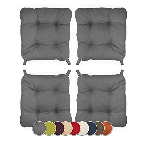 sunnypillow 4er Set Stuhlkissen mit Klettverschluss Maße: 40 (vorne) | 35 (hinten) x 40 x 8 cm Polsterauflage Auflage für Stühle/Bänke in Haus und Garten Sitzkissen Sitzauflage Gartenkissen Grau