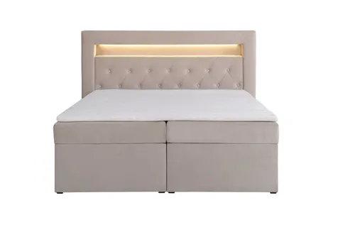 AN FURNITURE STORE Boxbett LUI GOLD mit Matratze und LED Licht - Modernes Boxbett mit 20 cm hoher Matratze, komfortablem Topper und praktischem Stauraum durch zwei Bettkästen. Stilvolles Design für ein ordentliches Schlafzimmer – ideal für höchsten Schlafkomfort.