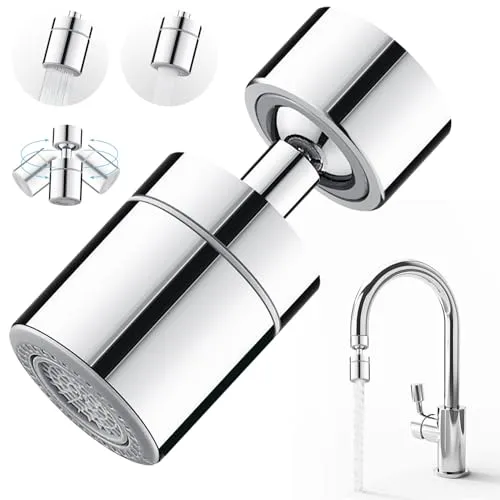 360°Wasserhahn Aufsatz Schwenkbar,mit 2 Sprühfunktion | Drehbarer Wasserhahn Anschluss Verlängerung, 20mm 22mm und 24mm Gewinde Luftsprudler Aufsatz, für Küchen Bad