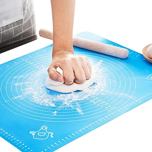 Silikon-Backmatte, Antihaftbeschichtete Backmatte (Blue, 50×40cm) | Lebensmittelechte Teigausrollmatte mit Maßangaben für Die Küche, Backmatten für Pizza, Kuchen, Plätzchen und Fondant
