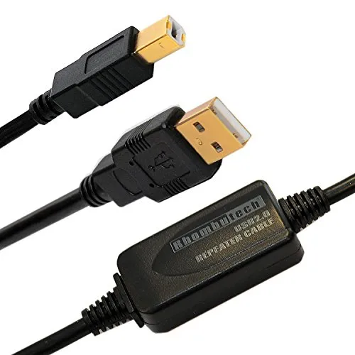Rhombutech® 15m USB2.0 Anschlusskabel, aktiv mit Signalverstärker, Druckerkabel, A/B USB 2.0 Stecker A auf Stecker B für Brother, HP, Canon, Lexmark, Epson, Dell usw. Vergoldete Kontakte