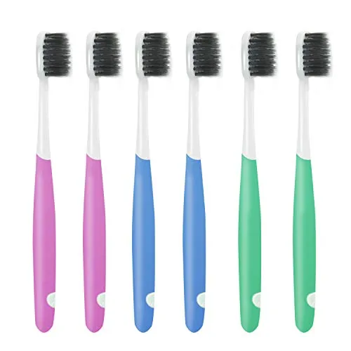 MitButy Holzkohle Zahnbürste - 6er Pack, Ultra weiche, dünne Borsten