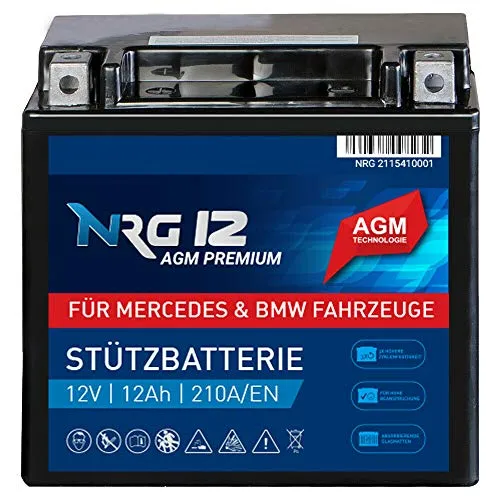 NRG PREMIUM Stützbatterie 12Ah 12V - KFZ-Batterien mit 20% mehr Leistung dank Longlife AGM Technologie, wartungsfrei und ideal für zuverlässigen Backup-Einsatz.