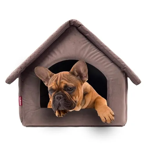 Elegant Hundehöhle, Hundehütte | Größe L: 34 x 44 x 38 cm | Farbe: Braun Velvet | Hundehaus für mittlere Hunde | Katzenhaus, Katzenhöhle