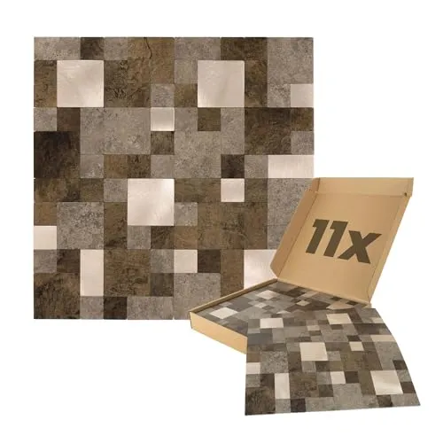 Dalsys Wandpaneele selbstklebend Steinoptik 1m² - 3D-Wandpaneele in Braun Mix Gold, feuchtigkeitsbeständig und ideal für Bad und Küche – schnell verlegt und pflegeleicht für einen eleganten Touch in jedem Raum.