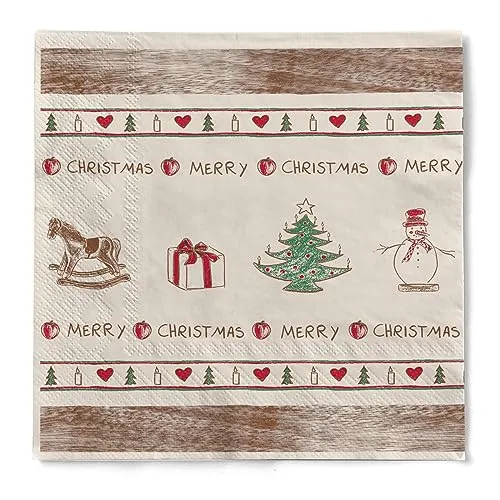 Sovie HOME Serviette Nostalgie aus 3-lagigem Tissue, Einweg Weihnachtsserviette Winterlich, ideal für Advents- & Weihnachtsfeiern, 33 x 33 cm, 20 Stück