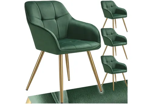 tectake Esszimmerstuhl Marilyn 4er Set, gepolstert in Samtoptik - Elegante Stühle für Esszimmer und Wohnzimmer, mit komfortabler Polsterung und stabilen verchromten Stahlbeinen für hohen Sitzkomfort und stilvolles Ambiente.