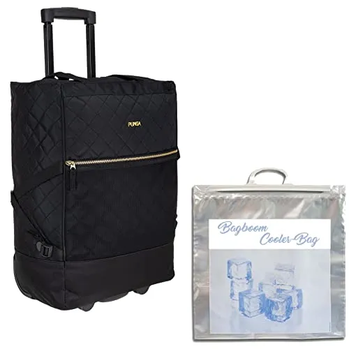 Einkaufstrolley Trolley groß Einkaufsroller faltbar Punta Wheel 35 Liter Volumen Alu Stange Schulter-Handgurte Auswahl + Thermo Kühltasche (Classy Schwarz 0100 + Bagboom Tasche)