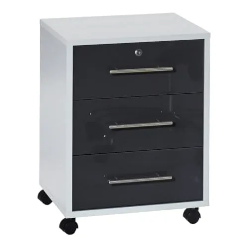 Rollcontainer TABOR - Mobiler Aktenschrank mit Schubladen - Der Rollcontainer TABOR bietet 3 praktische Schubkästen und ist ideal für Büro und Arbeitszimmer. Mit abschließbarem oberem Schubkasten und stabilen Rollen für hohe Mobilität.
