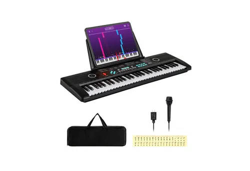 COSTWAY Keyboard-Piano 61 Tasten für Anfänger – Tragbares Digitalpiano mit Zubehör - Ideal für Musikanfänger: Dieses 61-Tasten Keyboard bietet umfangreiche Funktionen und ist leicht tragbar. Inklusive Notenständer, Mikrofon und Tragetasche für flexibles Musizieren überall.