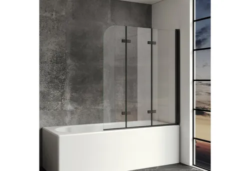 IMPTS Badewannenaufsatz Duschwand 3-teilig, Faltbar 100-140cm, Glas Alu