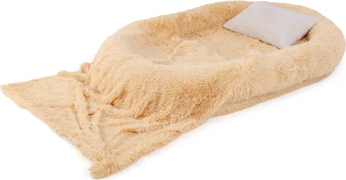 GOPLUS Hundebett für Erwachsene & Hunde, Haustierbett in Menschengröße mit weicher Decke, Kissen, Gurt & waschbarem Bettbezug, 171 x 115 x 25 cm