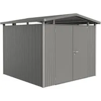 Biohort Metallgerätehaus Panorama® P4, Quarzgrau - Gartenhaus aus verzinktem Stahlblech mit 3-fach-Verriegelung, ideal für sicheren und stilvollen Schutz Ihrer Gartenutensilien.