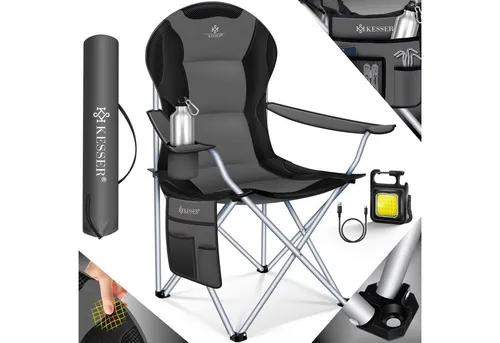 KESSER® Campingstuhl faltbar bis 150 kg - Komfortabler Klappstuhl mit Armlehnen - Camping-Möbel: Hochwertiger KESSER Campingstuhl mit Schaumstoffpolsterung, rutschfesten Füßen und praktischem Getränkehalter für entspanntes Draußen sein.