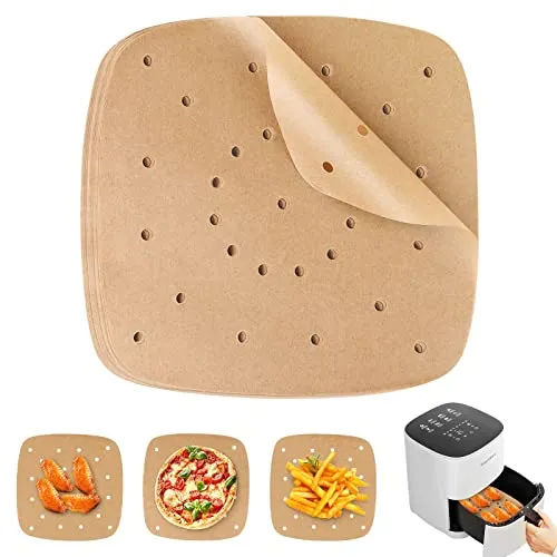 Stück Backpapier für Heißluftfritteuse, pergamentpapier Perforiertes Backpapier Antihaft Wasserdicht Ölfest,für Bratpfanne, Ofen, Mikrowelle Und HeißLuftfritteuse,Fritteuse,airfryer 100