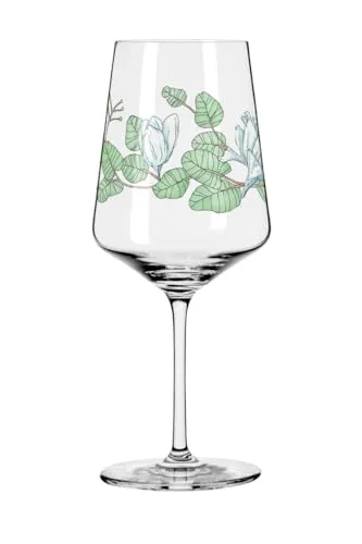 RITZENHOFF Hugo-Glas 500 ml - Buntes Aperitif-Glas mit Tulpenmotiv - Cocktailglas aus Kristallglas, spülmaschinengeeignet und ideal für Spritz-Getränke. Erfrischendes Design mit Eukalyptus und Tulpen, perfekt für genussvolle Momente.