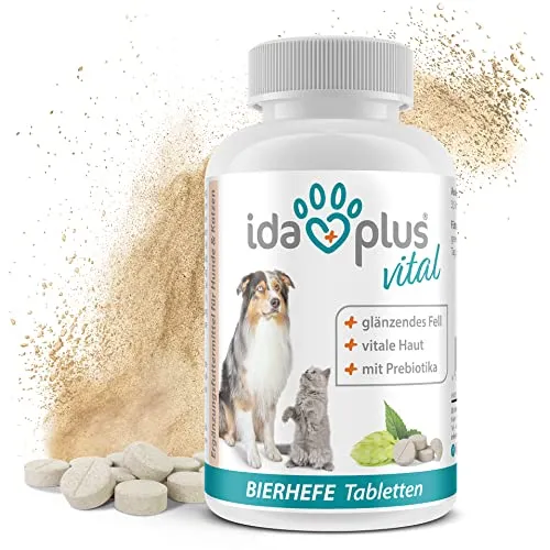 Ida Plus Bierhefe-Tabletten 120 Stück für Hund & Katze - reich an B-Vitaminen, Mineralien & Spurenelementen - glänzendes Fell, gesunde Haut & Krallen - unterstützt die Verdauung & Abwehrkräfte