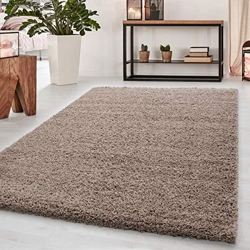 Teppium Hochflor Teppich Küche Shaggy 60 x 110 cm Braun - Flauschiger Teppich Extra Weich, Waschbar und Modern Einfarbig Design - Langflor Teppich für Schlafzimmer, Esszimmer und Wohnzimmer