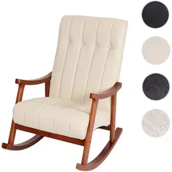 Schaukelstuhl HWC-K10 - Kunstleder creme, Walnuss-Optik - Sessel mit Nosagfederung für optimalen Sitzkomfort, FSC-zertifiziert und BSCI-geprüft. Ideal für entspannte Stunden mit Stil und Gemütlichkeit.