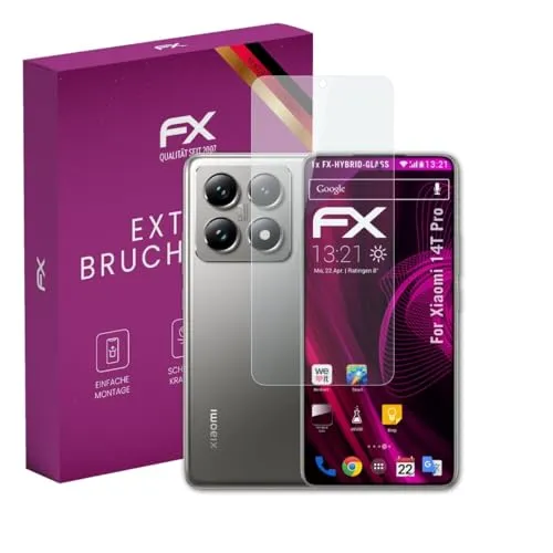 atFoliX Glasfolie kompatibel mit Xiaomi 14T Pro Displayfolie, 9H Hybrid-Glass FX Schutzpanzer Folie