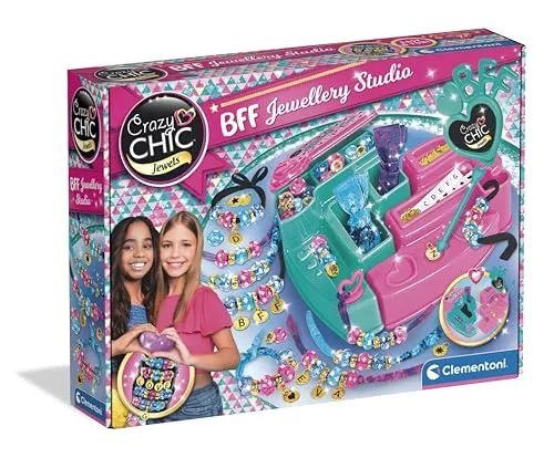 Clementoni Crazy Chic - BFF Jewelry Studio (18199) - Bastelset für kreative Freundinnen, inklusive Materialien zur Herstellung von einzigartigem Schmuck für unvergessliche Freundschaftsmomente.