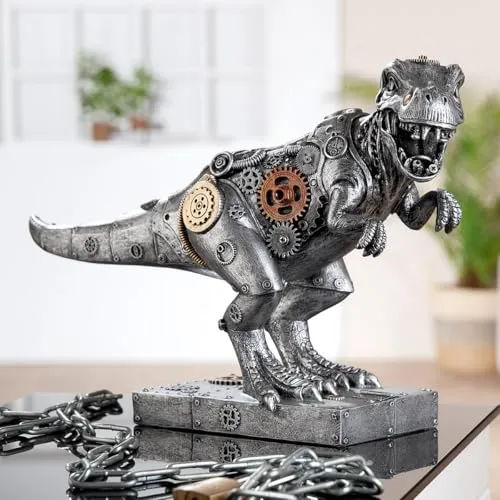 Casablanca Steampunk T-Rex Dinosaur Skulptur - Statuen, beeindruckende Kunstharz-Skulptur mit faszinierender metallischer Optik und detailreicher Verarbeitung, ideal für Steampunk-Fans und als einzigartiges Deko-Element.