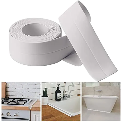 Badewannen Wanddichtband 3.2 m Selbstklebendes PVC Wasserdichtes Schimmelfestes Versiegelungsmittel für Spüle, Bad, Küche, Waschbecken, Badewanne(Weiß,22 mm x 3.2 m)