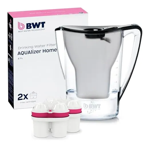 BWT Wasserfilter AQUAlizer Home | Schwarz | inkl 1 Magnesium Filterkartusche | Wasserfilter Trinkwasser | Für Speisen & Getränke | Filtert Kalk, Chlor, Blei & Kupfer