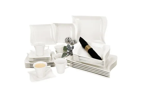 MamboCat Ivory 30tlg Kombiservice - Elegantes Kombiservice für 6 Personen aus langlebigem Porzellan, spülmaschinen- und mikrowellengeeignet. Perfekt für jeden Anlass – von Frühstück bis Abendessen.