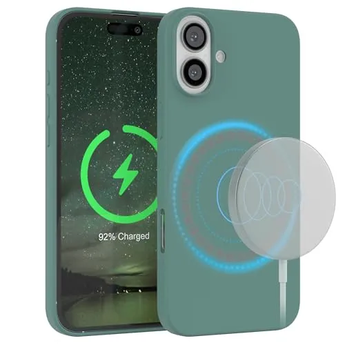 EAZY CASE - Silikonhülle kompatibel mit iPhone 16 Plus Hülle mit Qi Charging Silikon Case weich stoßfeste Handyhülle Schutzhülle Kameraschutz Dünn Schutz Cover TPU Bumper in Nacht Grün