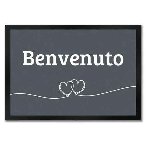 trendaffe Fußmatte Benvenuto italienisch in dunkelgrau mit Herzen Zerbino