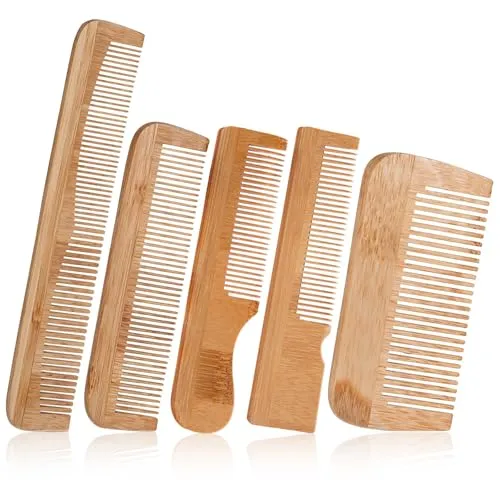 Produktbild Stück Holzkamm Haare Wooden Comb Kamm Holz,Antistatisch Bambus Kamm Set Handlicher Taschenkamm Kammset Aus Natürlichem Bambus,für Langes,Kurzes,Locken Haar Alle Haartypen 5