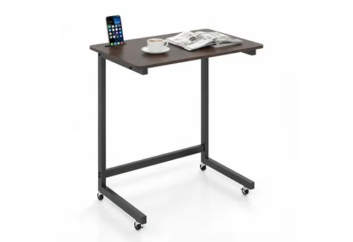 COSTWAY C-förmiger Beistelltisch mit Rollen und Handyhalter - Platzsparender Beistelltisch für Wohnzimmer oder Sofa mit C-förmigem Design. Großzügige Tischplatte und integrierter Handyhalter. Mobil dank 4 Rollen, 2 davon arretierbar. Stabiler Metallrahmen für eine Belastbarkeit von bis zu 36 kg.
