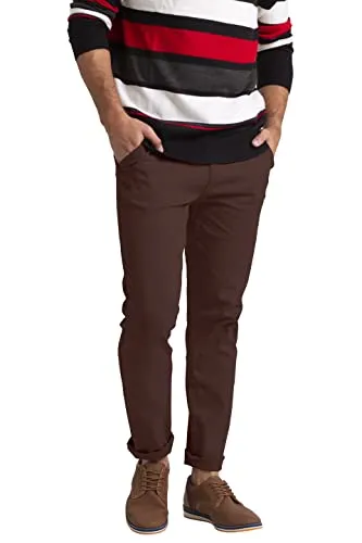 Herren Schlanke Passform Chino Hose Flache Vorderseite Lässiger Stretch Baumwolle Klassisch Essentials Chino Trouser Full Pant Alle Taille 30W-40W (Braun, 32W / 34L)