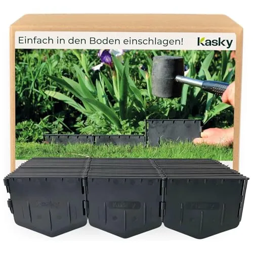 Leicht zu verarbeitende Rasenkante Kunststoff - Einfach einschlagen, Keine Gräben ausheben - Sehr Stabile & Flexible Beeteinfassung - Unsichtbare Beetumrandung aus recyceltem Plastik - 2,14 m