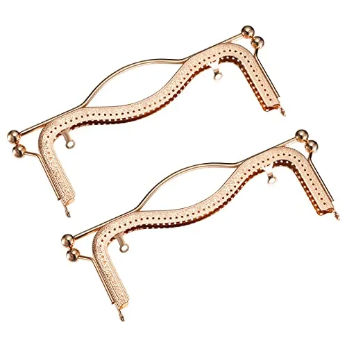 sourcing map 2Pcs Tasche Griffe Brieftasche 205mm Taschenrahmen Rahmen Unterarmtasche Geldbörsen Geprägt Geldbeutel Verschluss Retro Kussschloss Handtasche Clutch-Tasche Münzbeutel, Gold