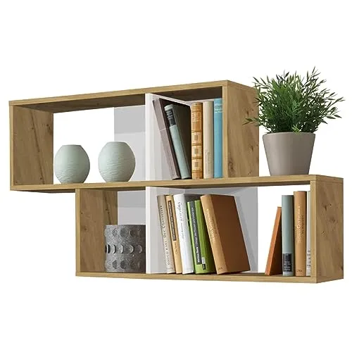 FMD Möbel Nora Wandregal in Artisan Eiche - Schweberegal aus melaminharz beschichteter Spanplatte, bietet vier Fächer für Bücher und Deko. Unsichtbare Wandbefestigung sorgt für moderne Optik. Ideal für Wohnzimmer, Büro oder Schlafzimmer.