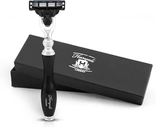 Haryali London 3-Klingen-Rasierapparat für Männer und Frauen – Ergonomischer Rasierapparat für Körper und Gesicht – Luxuriöser Herrenrasierer zum Rasieren – Wiederverwendbar – Schwarz