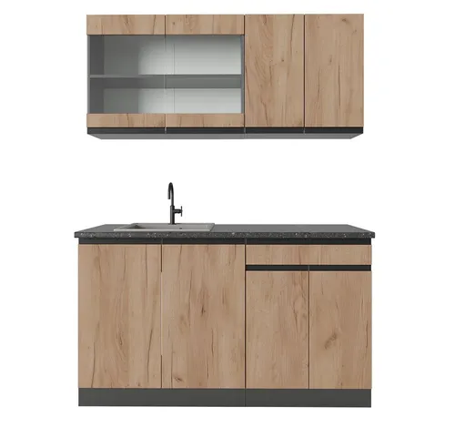 Vicco Küchenzeile R-Line J-Shape 140 cm - Moderne Einbauküche in Anthrazit und Eiche, bietet variablen Gestaltungsraum und hochwertige Materialien für besten Komfort und Pflege.