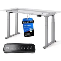DESKSPACE Höhenverstellbarer Schreibtisch elektrisch – Leiser Dual-Motor für Komfort und Flexibilität (Grau Gestell) - Der DESKSPACE elektrisch höhenverstellbare Schreibtisch bietet maximale Stabilität und Flexibilität. Mit leisen Motoren und 3 programmierbaren Höhen ist er ideal für produktives Arbeiten in jedem Büro oder Homeoffice.
