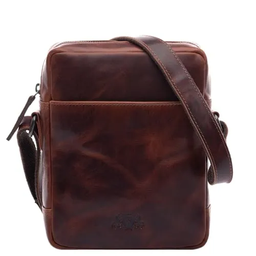 VS SID & VAIN kleine Umhängetasche echt Leder - Herrentasche Dublin mit Schultergurt - Schultertasche Herren und Damen Ledertasche braun handgefertigt
