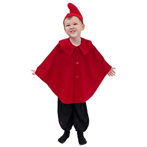 NET TOYS Süßer Zwergen-Umhang für Kinder - Rot 140/152, 8-11 Jahre - Märchenhaftes Unisex-Kostüm-Zubehör Weihnachts-Wichtel Mantel - Passend für Kinder-Karneval & Mottoparty