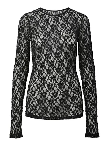 pieces Langarmshirt Hazel mit Spitze - Shirt in schmaler Passform, aus 98% Polyamid und 2% Elasthan, ideal für elegante Anlässe oder den Alltag, mit modischen Spitzen-Details.